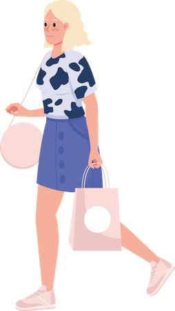 Dame blonde élégante avec un sac à provisions rose  Illustration