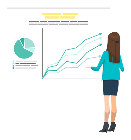 Lady examine les résultats de l'analyse des investissements  Illustration