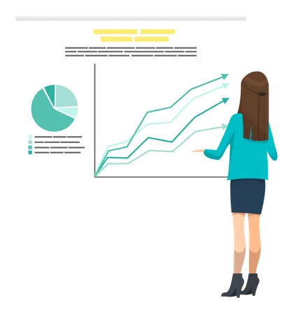 Lady examine les résultats de l'analyse des investissements  Illustration