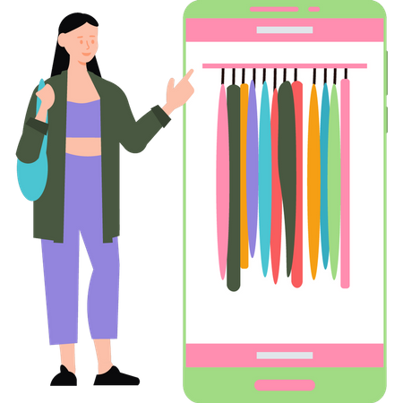 Dame faisant des achats en ligne sur mobile  Illustration