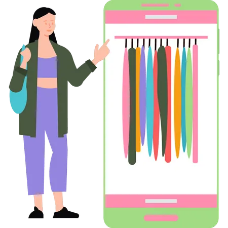 Dame faisant des achats en ligne sur mobile  Illustration