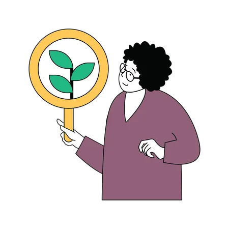 Dame faisant des recherches sur les plantes  Illustration