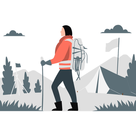 Lady grimpeur trekking en montagne  Illustration