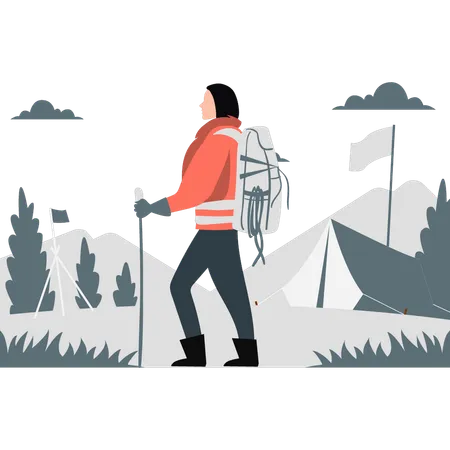 Lady grimpeur trekking en montagne  Illustration