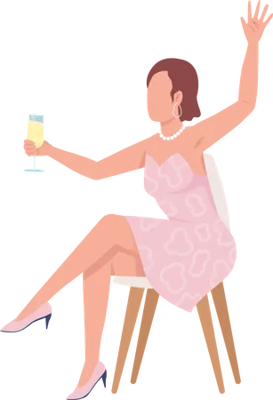 Dame mit Weinglas  Illustration