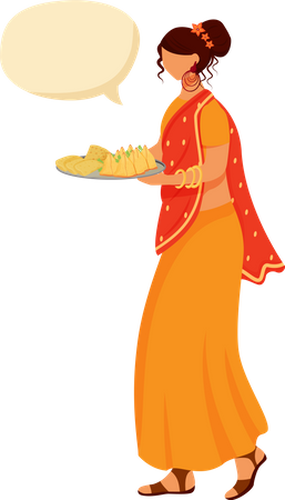 Dame indienne servant le repas  Illustration