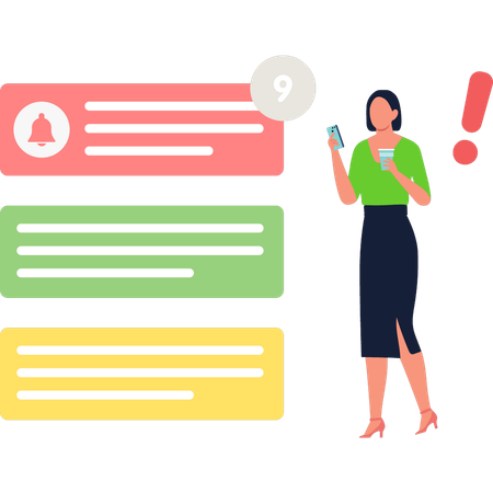 Lady consulte les notifications en ligne  Illustration