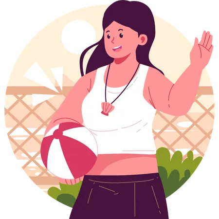 Dame joue au volley-ball sur la plage  Illustration