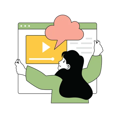 Dame montrant une vidéo sur le cloud sur un site Web  Illustration