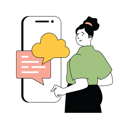 Dame montrant des messages cloud sur smartphone  Illustration