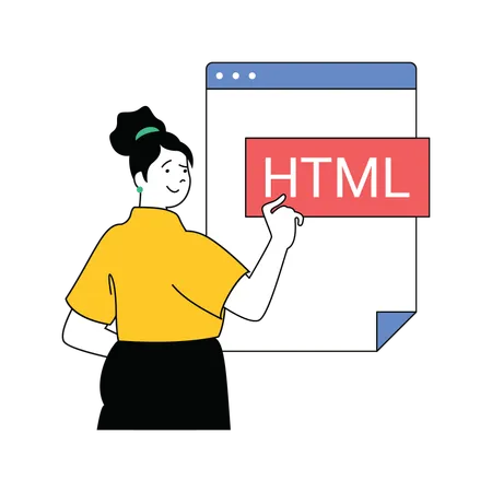 Dame montrant une page Web HTML  Illustration