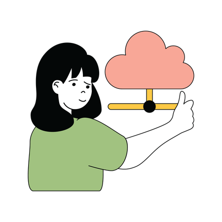 Dame montrant un réseau partagé dans le cloud  Illustration