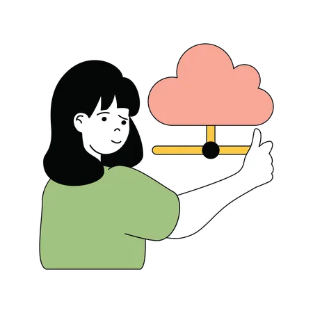 Dame montrant un réseau partagé dans le cloud  Illustration