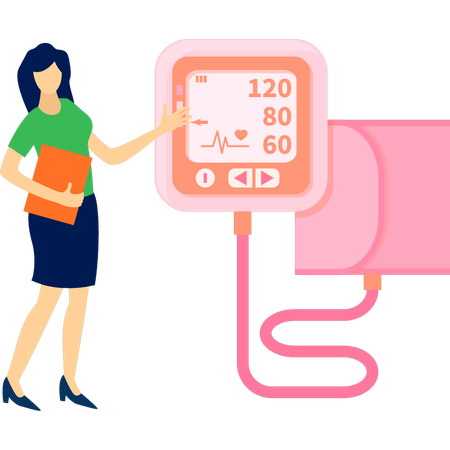 Dame montre des lectures de tension artérielle  Illustration