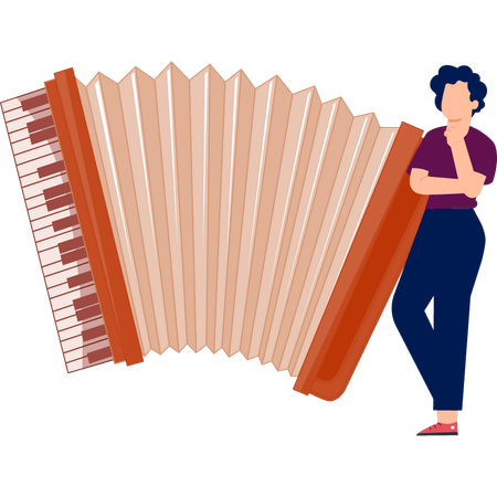 Une dame pense à l'accordéon  Illustration