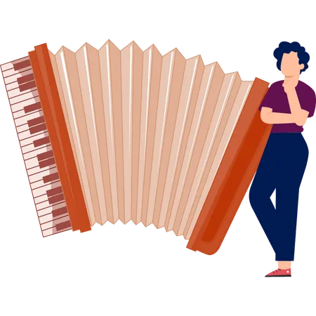 Une dame pense à l'accordéon  Illustration