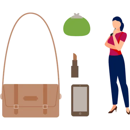 Une dame pense à un nouveau sac artisanal  Illustration