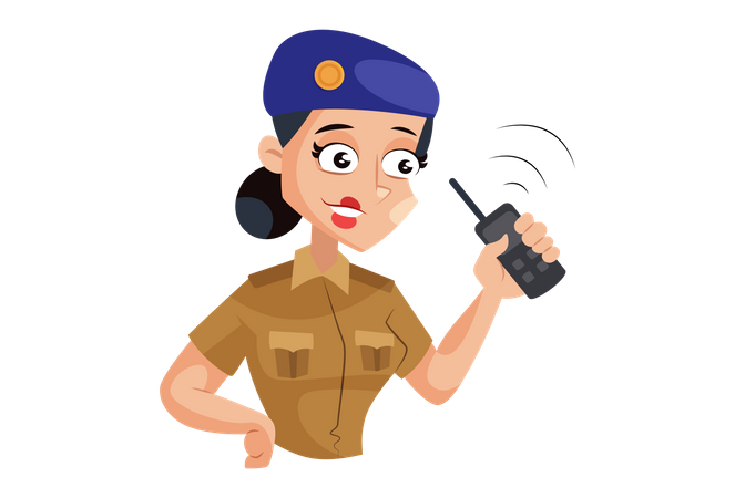 Lady Police parle sur un talkie-walkie  Illustration