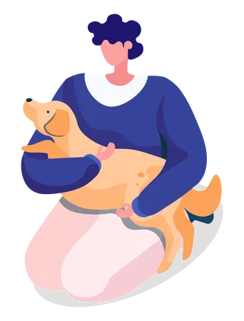 Une dame prend soin d'un chien de compagnie  Illustration