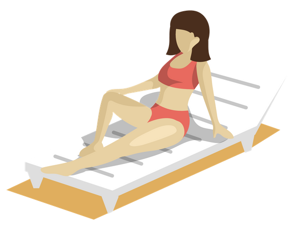 Dame prenant un bain de soleil assis sur la plage  Illustration