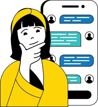 Dame présentant une conversation de chat en ligne  Illustration