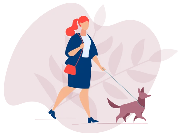 Dame qui marche avec un chien  Illustration