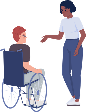 Une dame propose de l'aide à un homme handicapé  Illustration