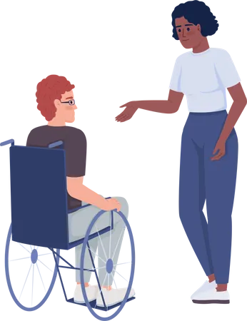 Une dame propose de l'aide à un homme handicapé  Illustration