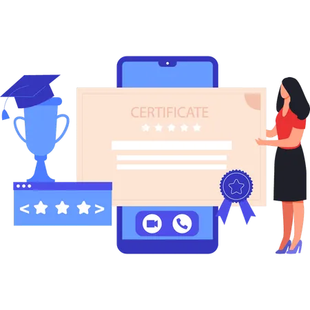 Lady regarde le certificat en ligne  Illustration