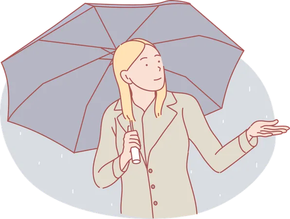Dame se couvre sous un parapluie  Illustration