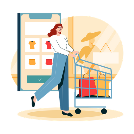 Dame faisant des achats en ligne  Illustration