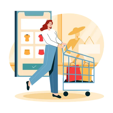 Dame faisant des achats en ligne  Illustration