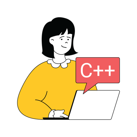 Dame travaillant sur le langage C++  Illustration