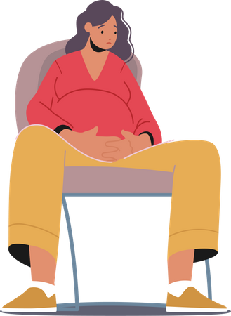 Triste dame enceinte avec un gros ventre assise sur une chaise avec un visage bouleversé  Illustration