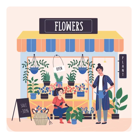 Dame, die Blumen verkauft  Illustration