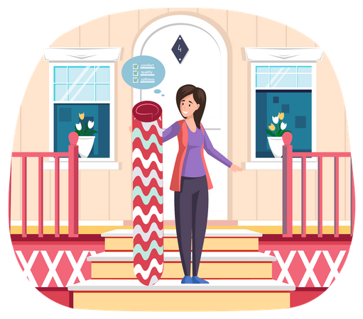 Dame wählt den besten Teppich für ihr Zuhause aus  Illustration