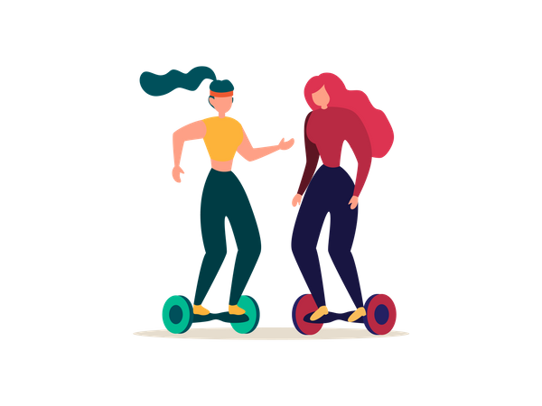 Damen fahren Hoverboard  Illustration