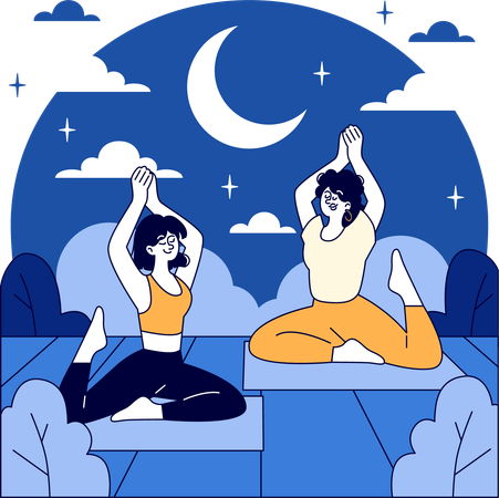 Frauen machen nachts Yoga  Illustration