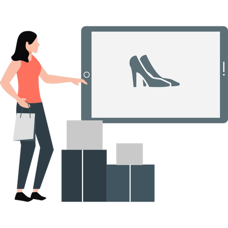 Frau kauft Schuhe online  Illustration