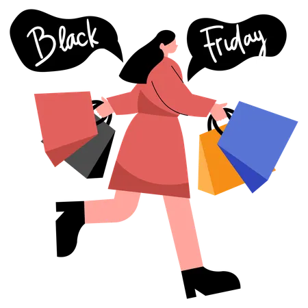 Frau kauft bei Black Friday Massive ein  Illustration