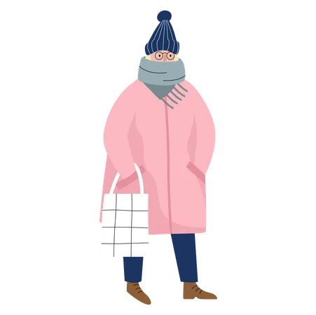 Frau trägt Winterkleidung  Illustration