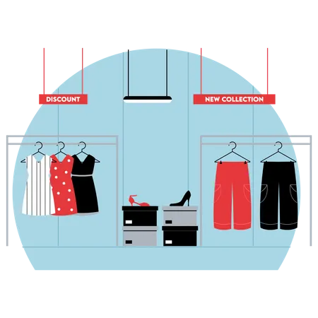 Damenbekleidungsabteilung im Supermarkt  Illustration