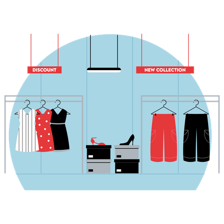 Damenbekleidungsabteilung im Supermarkt  Illustration