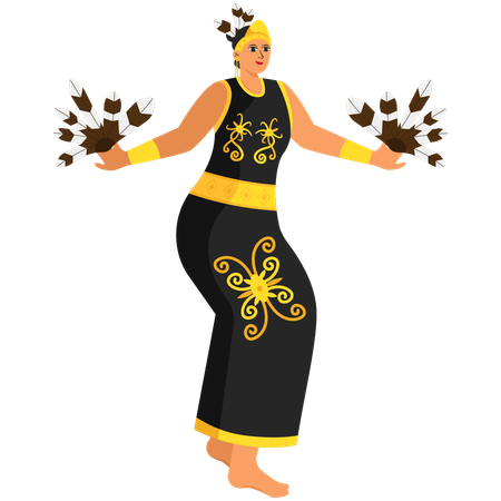 Dança Tradicional Dayak Gong  Ilustração