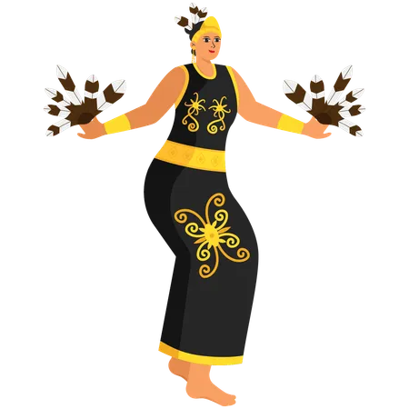 Dança Tradicional Dayak Gong  Ilustração