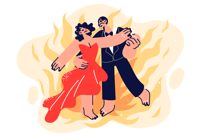 Casal dançando dança salsa apaixonada  Ilustração