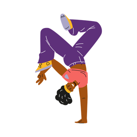 Dançarina realizando movimentos dinâmicos de breakdance  Ilustração