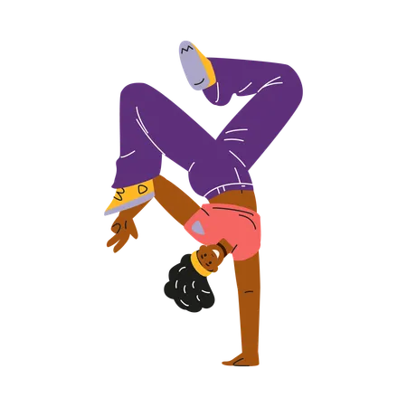 Dançarina realizando movimentos dinâmicos de breakdance  Ilustração