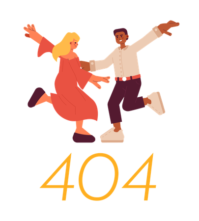 Dançarinos dançando com mensagem flash de erro 404  Ilustração