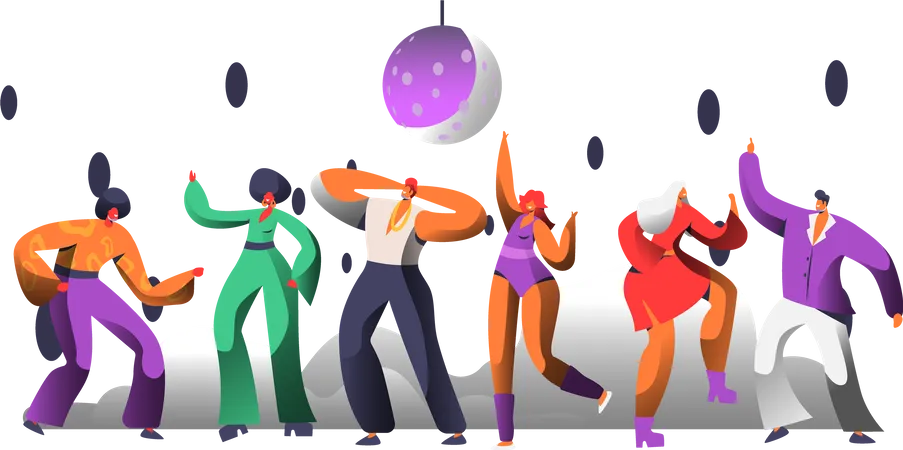 Dançarinos dançando na boate discoteca  Ilustração